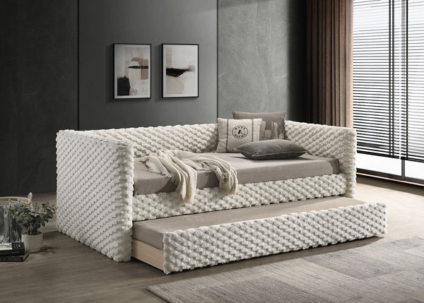 English Elm Transitional Twin Daybed with Diamond Tufted Back and Wood Trim, Versatile Seating & Sleeping Solution White 85 L x 12 W x 8 H B2741S00663