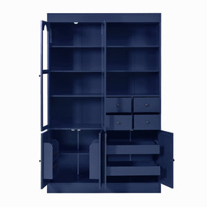 English Elm Topmax Shaker Buffet Hutch with Glass Doors Drawers and Pull-out Trays Blue SP000092AAC