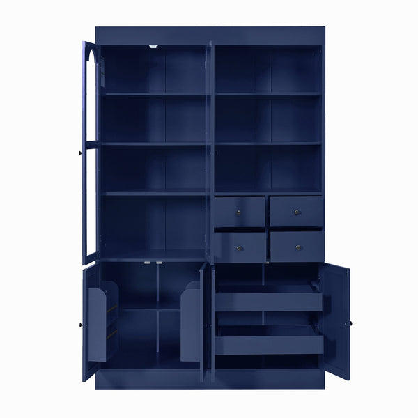 English Elm Topmax Shaker Buffet Hutch with Glass Doors Drawers and Pull-out Trays Blue SP000092AAC