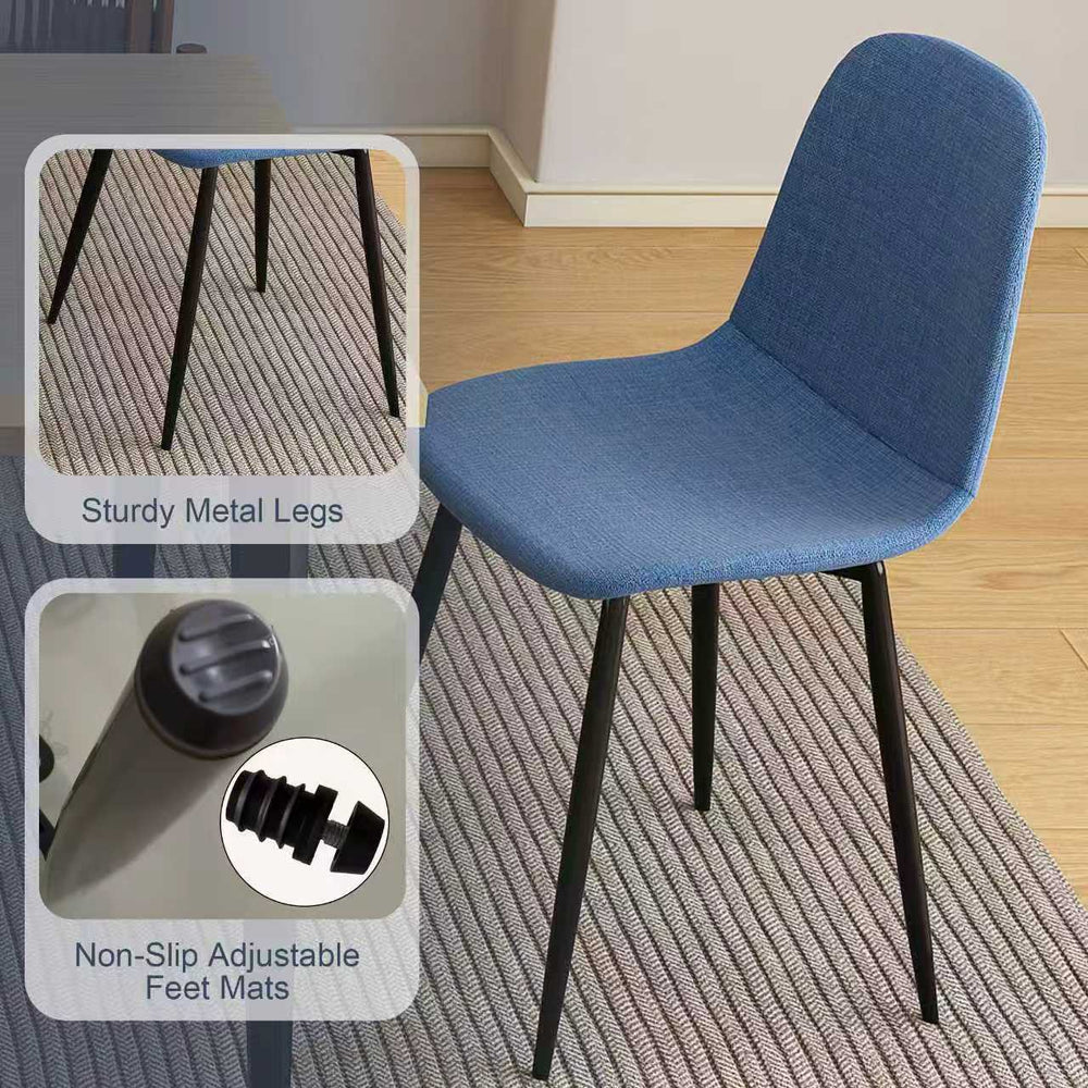 English Elm Modern Knit Fabric Dining Chair Set of 4 - Blue Upholstered Armless Seats, Iron Legs, Stable 250lb Capacity W2699P360247