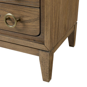 English Elm 3 Drawer Nightstand Latte Finish with USB Ports, Solid Wood & MDF, Felt Top & Cedar Bottom Drawers B2699P226101