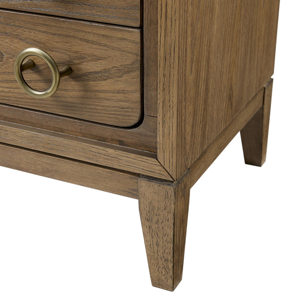 English Elm 3 Drawer Nightstand Latte Finish with USB Ports, Solid Wood & MDF, Felt Top & Cedar Bottom Drawers B2699P226101
