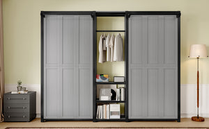 English Elm Twin Twin Murphy Bed with Metal Frame, Foldable 2-in-1 Space-Saving Design, Built-In Wardrobe, Shelves, Power Outlets and Durable Storage Solution Gray W1580S00148