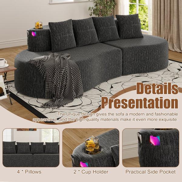 English Elm Modern Half Moon Chenille Sectional Three Seat Curved Sofa for Living Room or Apartment Dark Gray W395P435346