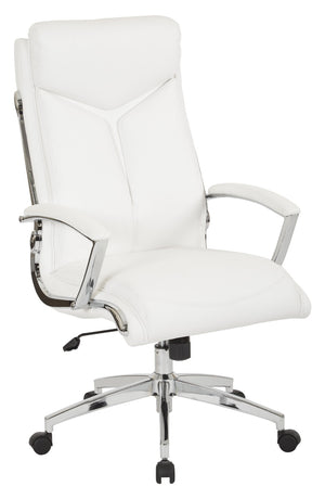 OSP Home Furnishings Executive Faux Leather Office Chair with Lumbar Support Headrest and Chrome Accents White FL90071C-U11
