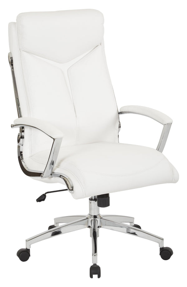 OSP Home Furnishings Executive Faux Leather Office Chair with Lumbar Support Headrest and Chrome Accents White FL90071C-U11