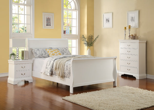 English Elm Modern French Inspired Full Sleigh Bed White Finish Curved Panels Elegant Bedroom Frame B011S01138