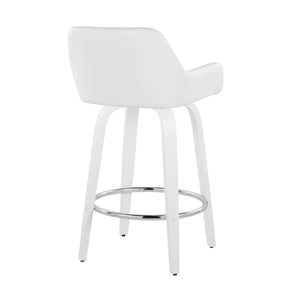 English Elm Fixed-height Swivel Counter Stools with Faux Leather Seats and Chrome Footrest Set of 2 White B202S01817