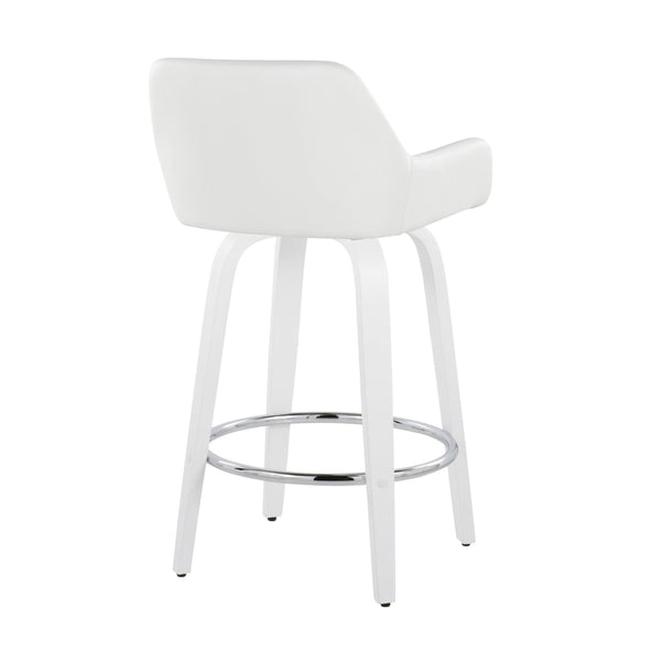 English Elm Fixed-height Swivel Counter Stools with Faux Leather Seats and Chrome Footrest Set of 2 White B202S01817