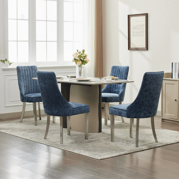 English Elm Rayon High Back Dining Chair Set with Plush Flocking Upholstery, Golden Stainless Legs, Comfort-Focused Design Blue W1143P293317