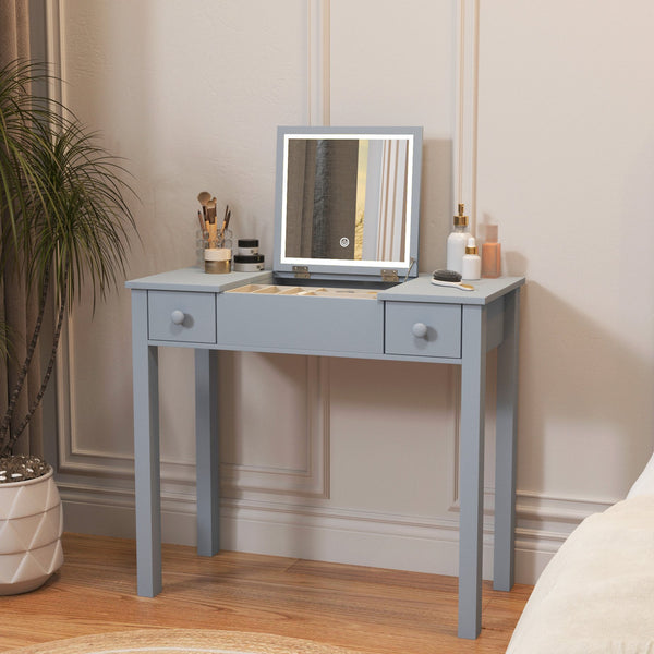 English Elm Multifunctional Vanity Desk with Flip-Top Mirror, 3-Level LED Lighting, Ample Storage for Small Spaces Grey W760P152317