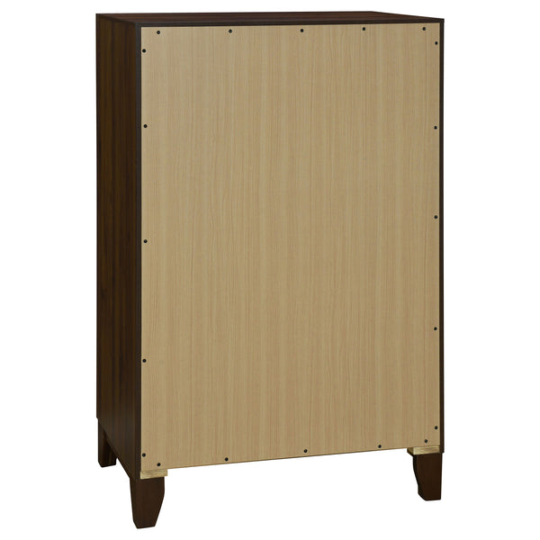 English Elm Anza Queen Bedroom Set with Taupe Upholstered Headboard and Walnut Finish Storage B062S01691