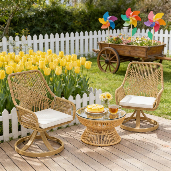 English Elm Outdoor Swivel Patio Chairs Set of 2 Handwoven Pe Rattan Steel Frame 360 Rotate T3971P444319