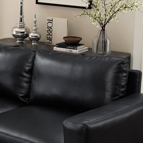 English Elm Modern Modular L-shaped Sectional in Matte Pu Leather with Ottoman Six Piece Black W1097S00264