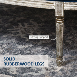 English Elm HOMCOM Vintage Semi-Circle Upholstered Entryway Bench with Tufted Velvet-Touch Seat and Rubberwood Legs Blue W2225P217019