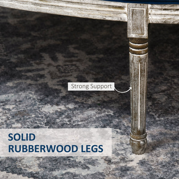 English Elm HOMCOM Vintage Semi-Circle Upholstered Entryway Bench with Tufted Velvet-Touch Seat and Rubberwood Legs Blue W2225P217019