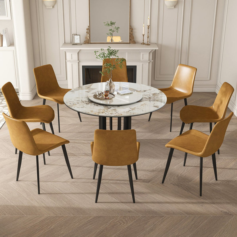 English Elm 53" Round Sintered Stone Dining Table With Lazy Susan & Steel Base – Perfect For Modern Homes! W2699S00044