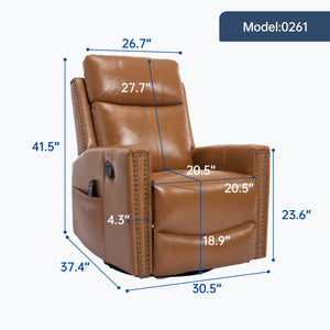 English Elm Orange Genuine Leather Massage Rocking Swivel Recliner with Lumbar Heat for Living Room W1803P323715