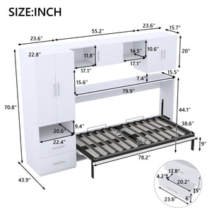 English Elm Twin Murphy Bed with Shelves Drawers Wardrobe & Fold-Down Desk White — Space-Saving Modern Guest Solution GX002022AAK