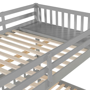 English Elm Full Over Twin Triple Bunk Bed Pine Wood Frame with Storage Drawers and Guardrails LT000343AAE-1