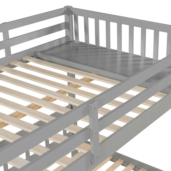 English Elm Full Over Twin Triple Bunk Bed Pine Wood Frame with Storage Drawers and Guardrails LT000343AAE-1