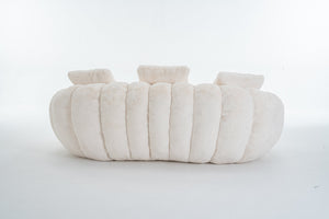 English Elm Floral-shaped Faux Fur Two Seater Sofa Sculptural Petal Design for Cozy Living Rooms Beige W2012P399200