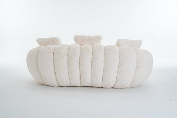 English Elm Floral-shaped Faux Fur Two Seater Sofa Sculptural Petal Design for Cozy Living Rooms Beige W2012P399200