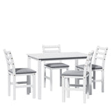 English Elm 5 Piece s Stylish Dining Table Set 4 Upholstered Chairs With Ladder Back Design For Dining Room Kitchen Gray Cushion White