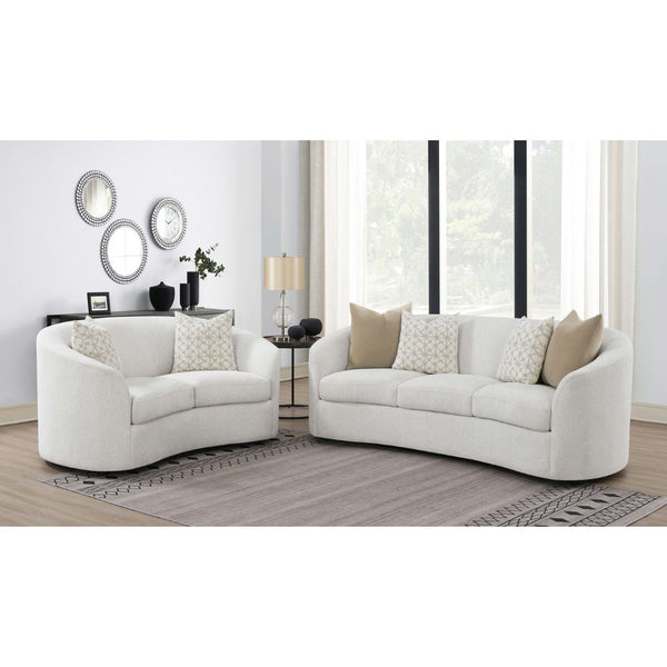 English Elm Rory Latte 2-Piece Living Room Set: Retro Curved Sofa & Loveseat With Plush Pillows For Cozy Elegance B062S01205-GIGA