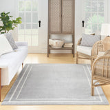 Nourison Essentials NRE02 Machine Made Power-loomed Narrow Border Indoor/Outdoor Contemporary Outdoor Rug Grey,Ivory, Grey Ivory 100% Polypropylene 99446147844