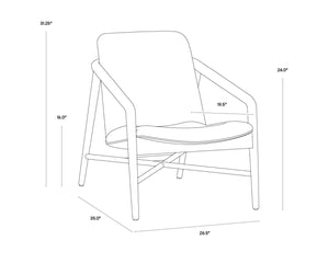 Sunpan CINELLI Lounge Chair - Mid-Century Inspired Design with Solid Oak Frame for Cozy Comfort and Style Grey 110539