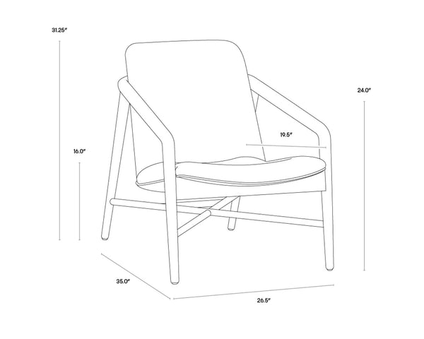 Sunpan CINELLI Lounge Chair - Mid-Century Inspired Design with Solid Oak Frame for Cozy Comfort and Style Grey 110539