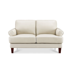 English Elm Dawn Leather Loveseat with Top-Grain Seating, Pocket Coil Cushions, Feather-Memory Foam Comfort Off White B2705P338100