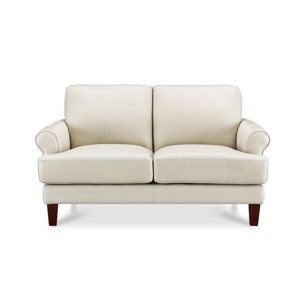 English Elm Dawn Leather Loveseat with Top-Grain Seating, Pocket Coil Cushions, Feather-Memory Foam Comfort Off White B2705P338100