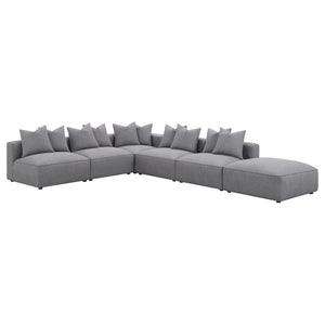 English Elm Jennifer Grey Square Upholstered Ottoman with Welt Detailing, Modern Grey Fabric, Comfortable Tight Seat, Durable Frame B062P344989