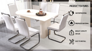 English Elm 63 Modern Cream Mdf Dining Table Set With 6 Pu Armless Chairs - Stylish For Home & Kitchen Use W2189S00752