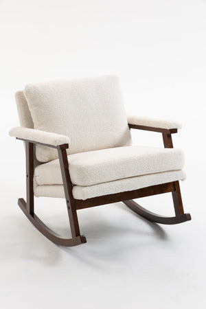 English Elm Mid Century Modern Rocking Chair Solid Wood Frame Upholstered Seat with Lumbar Cushion Antique White W2530P418996