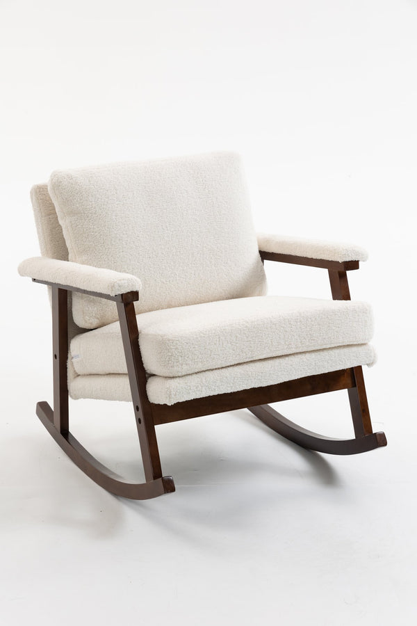 English Elm Mid Century Modern Rocking Chair Solid Wood Frame Upholstered Seat with Lumbar Cushion Antique White W2530P418996