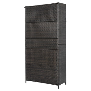 English Elm K&k Tall Arched Pe Rattan Outdoor Storage Cabinet with Adjustable Shelves and Steel Frame Brown+Black N707P420102D