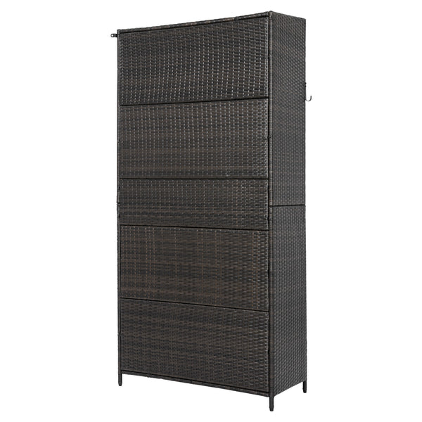 English Elm K&k Tall Arched Pe Rattan Outdoor Storage Cabinet with Adjustable Shelves and Steel Frame Brown+Black N707P420102D