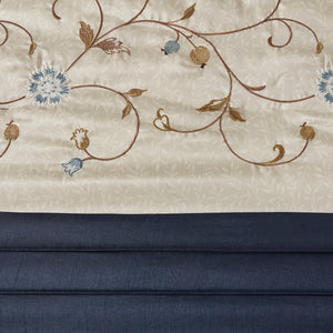 English Elm Embroidered 7-Piece Comforter Set In Navy & Dusty Blue – Elegant Floral Design For Queen Beds B03596944