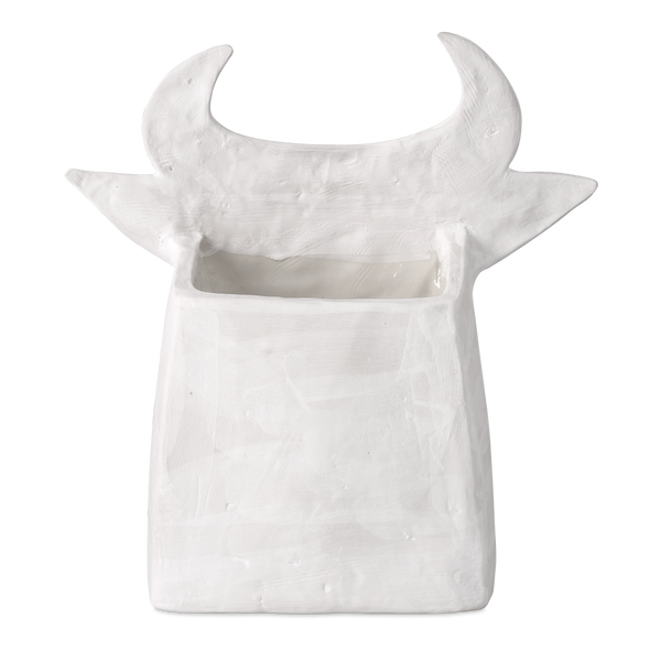 Thomas the Bull: Exquisite Handcrafted Porcelain Vessel with Whimsical Black Details – Artful Decor!