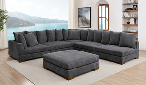 English Elm Large Corduroy Modular Sectional Sofa Sleeper with Ribbed Texture for Open Living Dark Gray B2748S00010