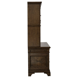 English Elm Stigham Burnished Oak 5-Drawer Credenza & Hutch Set - Elegant Workspace With Power & Storage Solutions B062S00801-GIGA