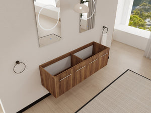 English Elm 60 Inch Wall-mounted Bathroom Vanity Cabinet with Soft-Close Doors, Eco Plywood, Scratch & Water-Resistant Finish Brown Ebony W999P208034