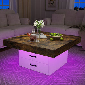English Elm Coffee Table Square Led Lit Engineered Wood Farmhouse Design with Storage Drawers White W1550P317688