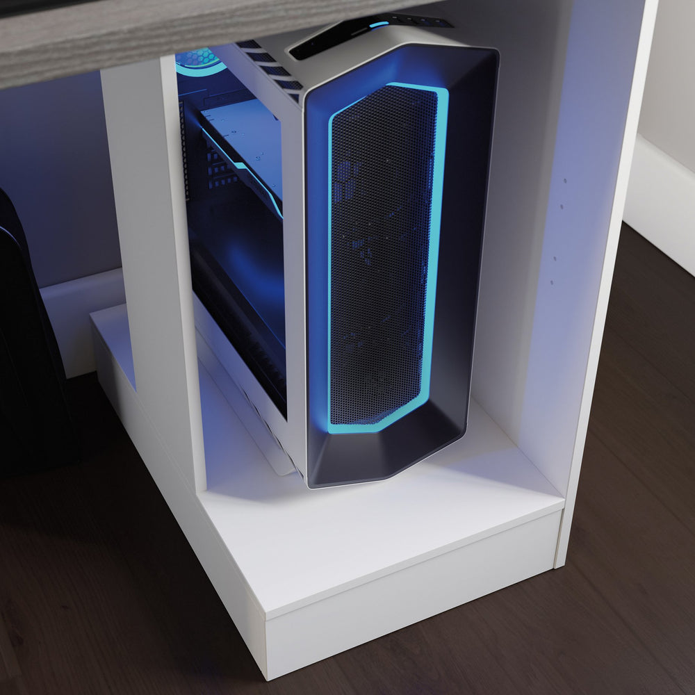 English Elm Gaming Desk White Finish with Dual Drawers & Adjustable Shelf for Cooling Airflow, Modern Durable Design B356P402674