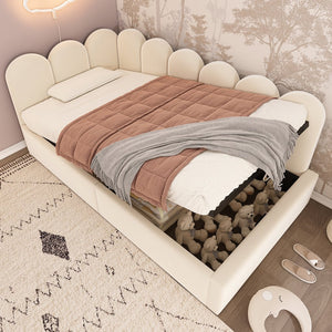 English Elm Upholstered Velvet Daybed with Hydraulic Storage & Metal Slatted Frame, Twin Sofa Bed, 300 lb Capacity Beige N736P333613B