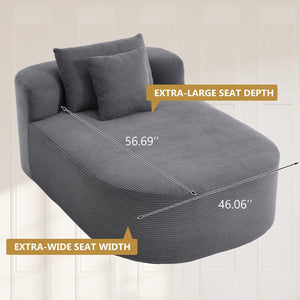 English Elm 67.5''chaise Lounge Oversized Corduroy Sleeper Sofa with Deep Seat and Two Pillows Dark Grey W1803P409165