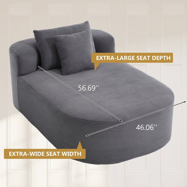English Elm 67.5''chaise Lounge Oversized Corduroy Sleeper Sofa with Deep Seat and Two Pillows Dark Grey W1803P409165